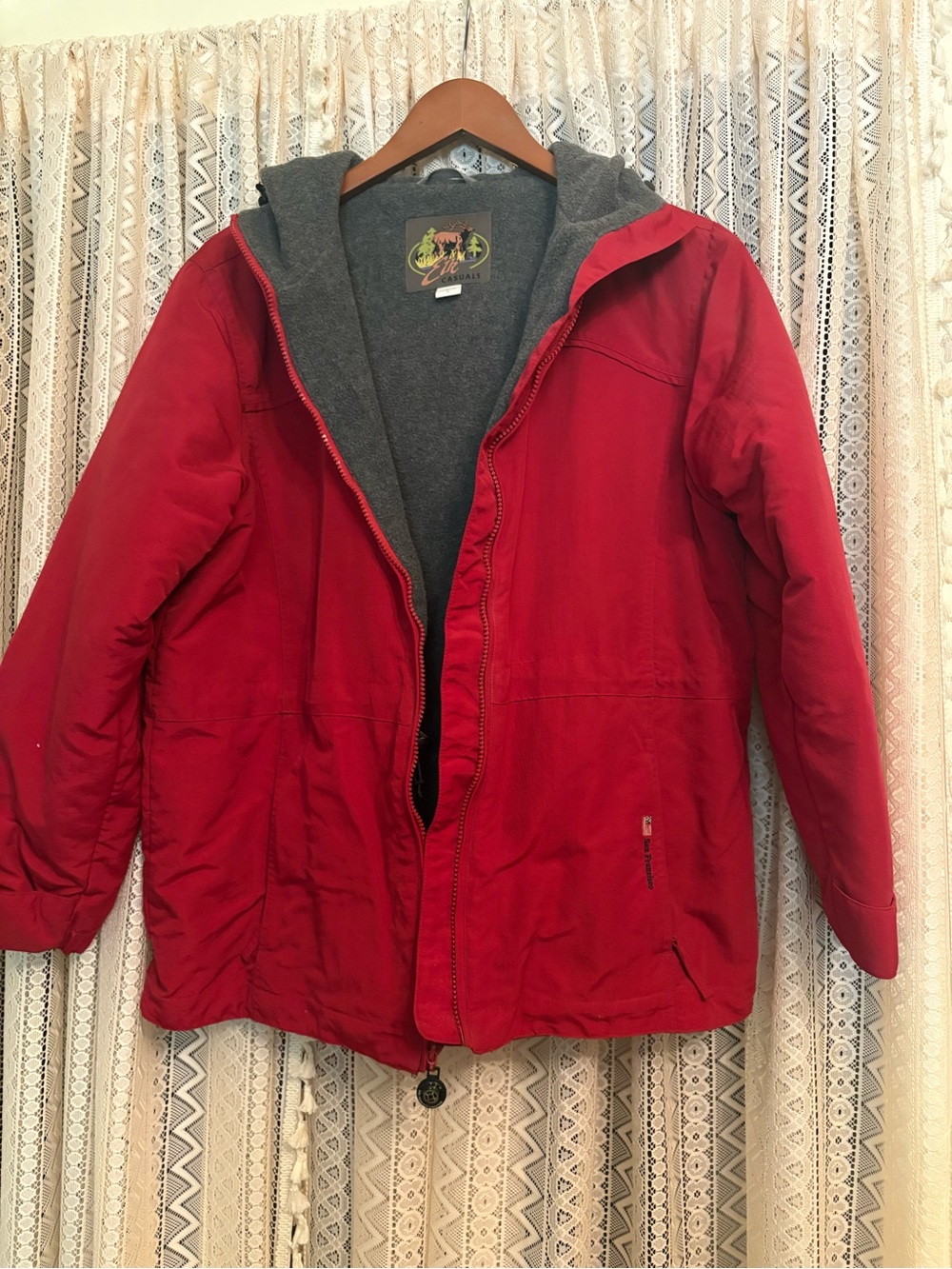 Elk Red Kids Hooded Puffer Jacket with Gray Lining